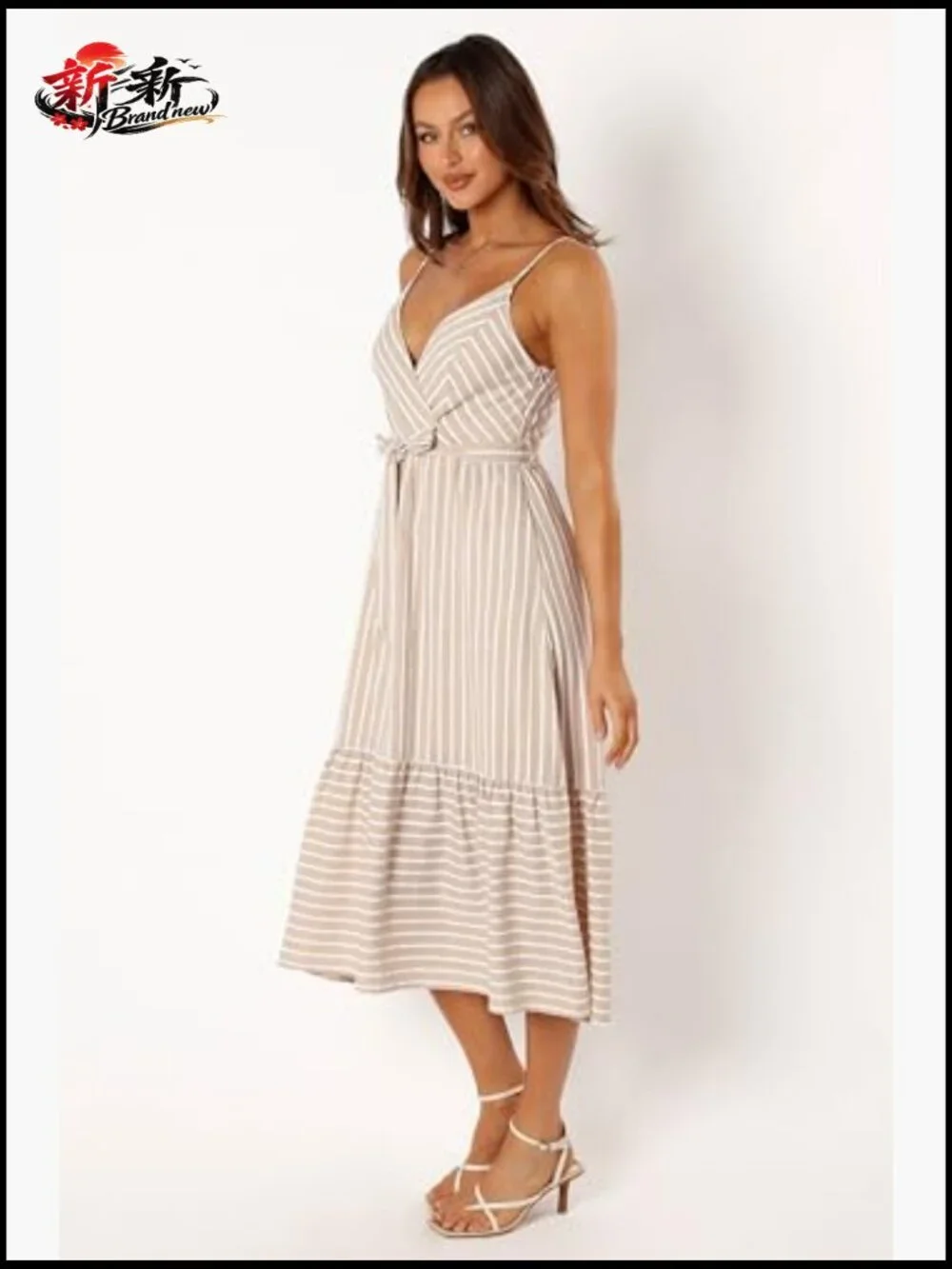 Midi Dress with V-Neck Overlay and Adjustable Straps - Picture 5 of 7